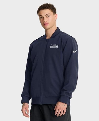 Nike Men's College Navy Seattle Seahawks Sideline Powerful Blocking Full-Zip Bomber Jacket