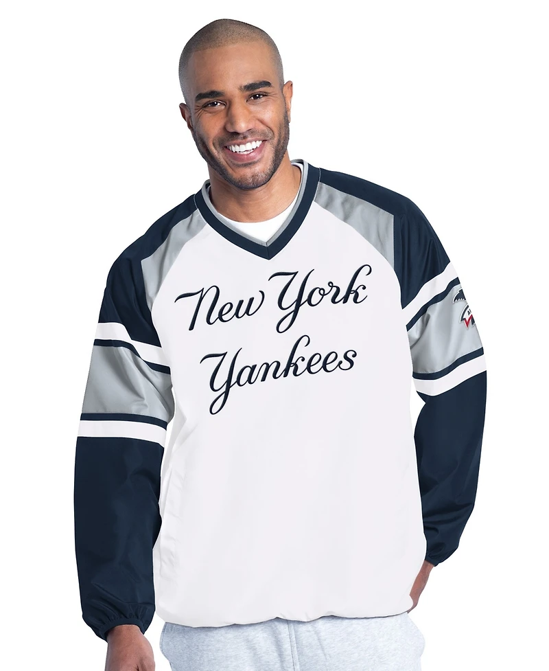 G-iii Sports by Carl Banks Men's White/Navy New York Yankees Infield Play Raglan V-Neck Pullover