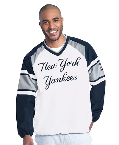 G-iii Sports by Carl Banks Men's White/Navy New York Yankees Infield Play Raglan V-Neck Pullover