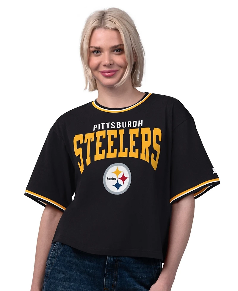 Starter Women's Black Pittsburgh Steelers Ace Cropped T-Shirt