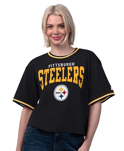 Starter Women's Black Pittsburgh Steelers Ace Cropped T-Shirt