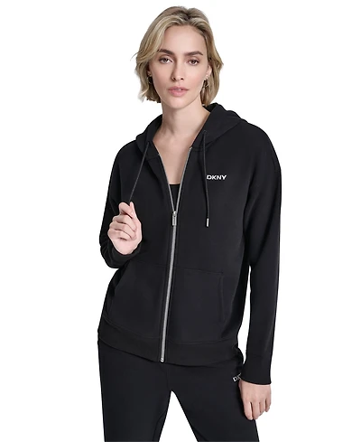 Dkny Women's New York Knicks Metallic Bubble Logo Full-Zip Hoodie