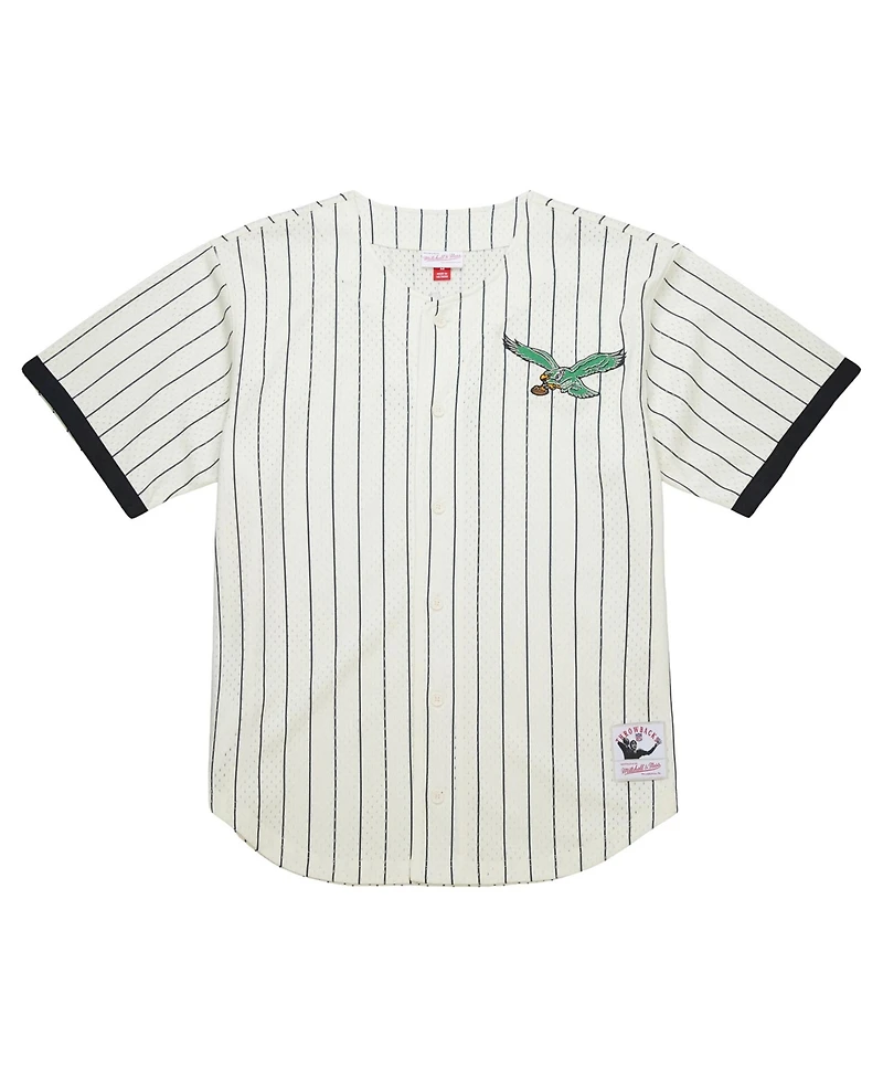 Mitchell & Ness Men's Cream Philadelphia Eagles Big Tall Heavyweight Mesh Button-Up Fashion Jersey