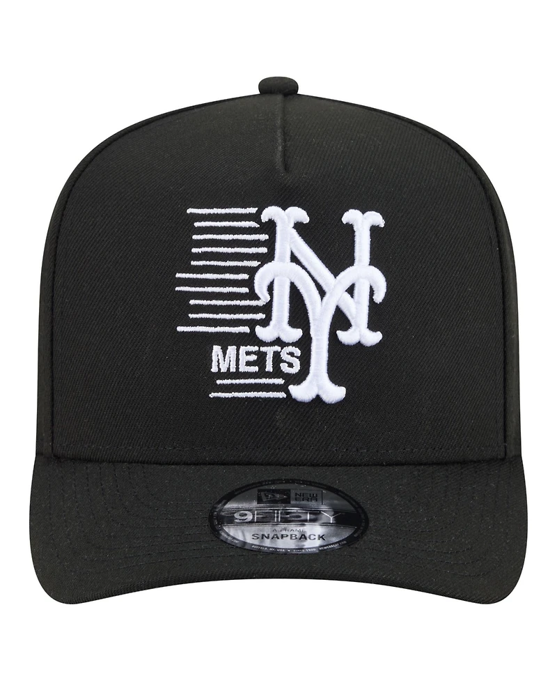 New Era Men's Black New York Mets Motion A-Frame 9FIFTY Snapback Hat