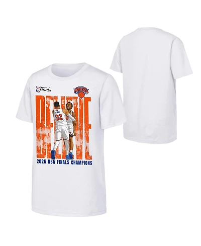 Outerstuff Big Boys and Girls Og Anunoby Karl-Anthony Towns White New York Knicks 2026 Nba Finals Champions Believe T-Shirt