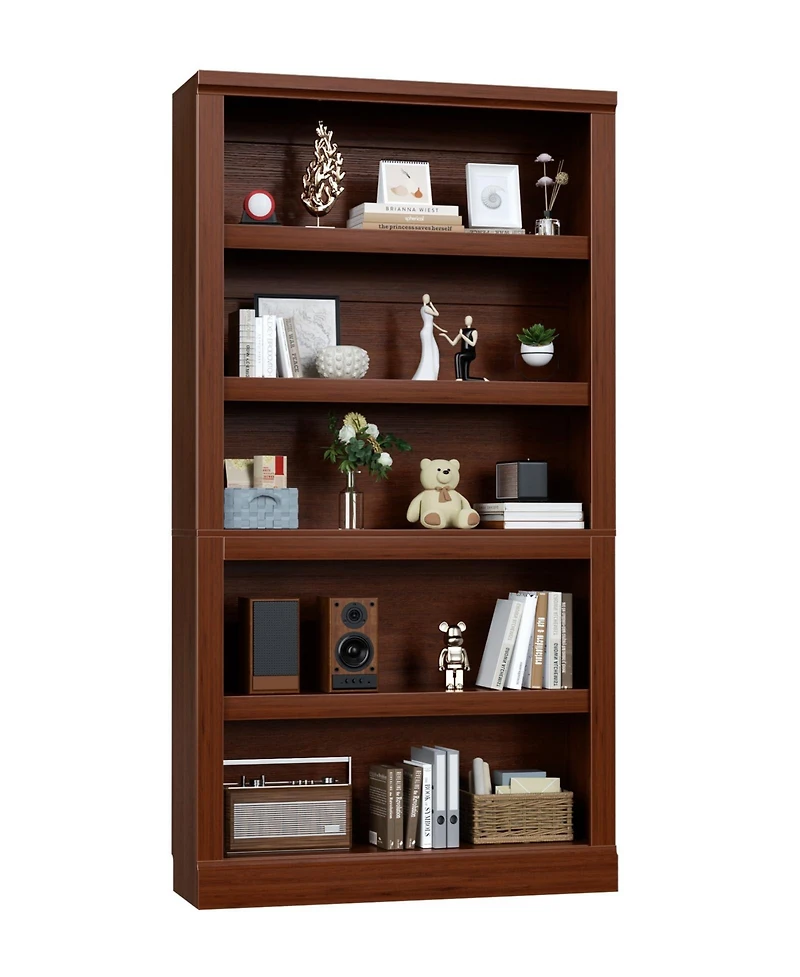 Aheaplus 71" Tall Wood 5-Tier Bookcase with Adjustable Shelves and Open Storage