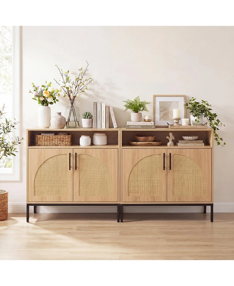 Costway Sideboard Buffet Cabinet with Rattan Decorated Doors, Adjustable Shelf