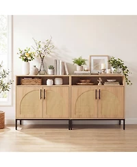 Costway Sideboard Buffet Cabinet with Rattan Decorated Doors, Adjustable Shelf