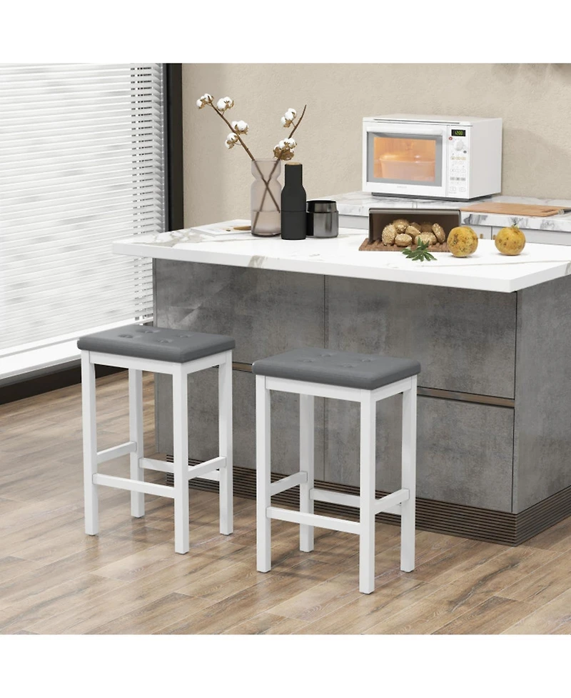 Gouun Set of 2 Button-Tufted Counter-Height Bar Stools with Footrest