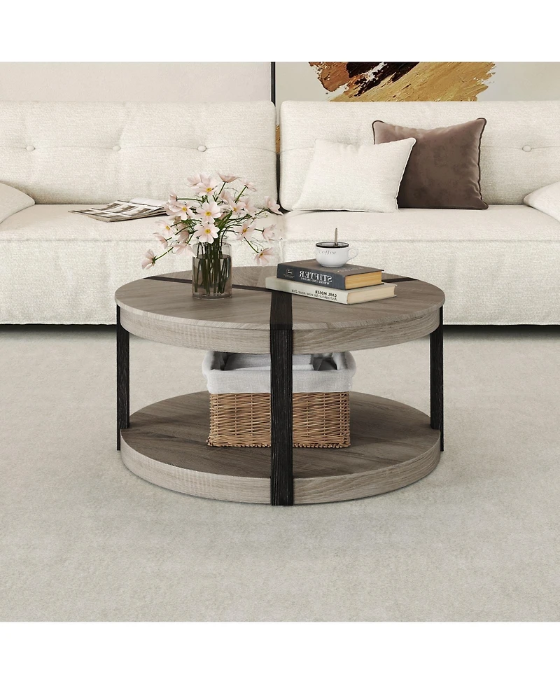 Gouun 34.5-Inch Rubber Wood 2-Tier Round Center Table