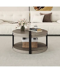 Gouun 34.5-Inch Rubber Wood 2-Tier Round Center Table