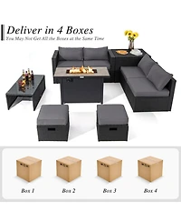 Gouun 9-Piece Outdoor Pe Rattan Patio Sectional Conversation Set with 42 in 60,000 Btu Gas Fire Pit Table