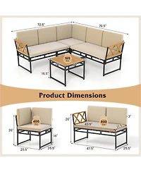 Gouun 4-Piece Outdoor Patio L-Shaped Sectional Sofa Conversation Set with Acacia Wood Side Table