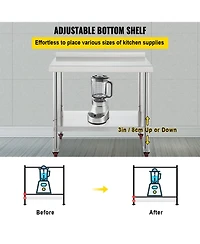 Hongge Rolling Stainless Steel Prep Table with Adjustable Undershelf