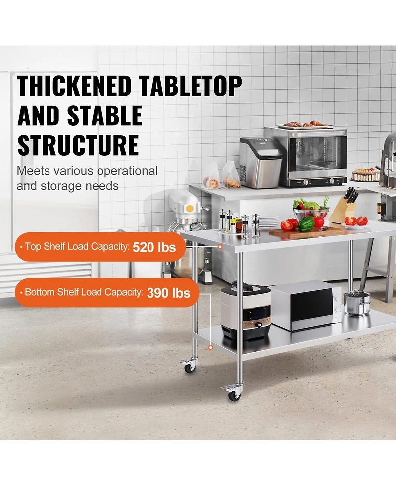 Hongge 60 in Height Adjustable Stainless Steel Work Table on Casters