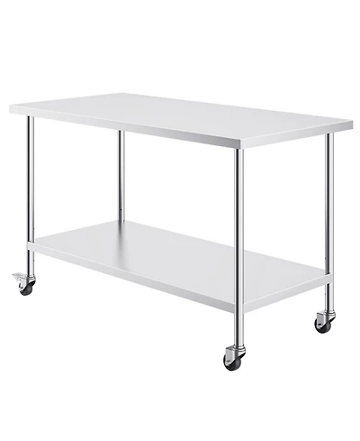 Hongge 60 in Height Adjustable Stainless Steel Work Table on Casters