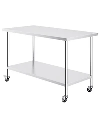 Hongge 60 in Height Adjustable Stainless Steel Work Table on Casters
