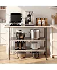 Hongge Three Tier Stainless Steel Utility Work Table 24 x 48 in with 5 Hooks for Kitchen and Garage