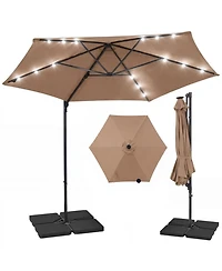 Gouun 10 Feet Cantilever Patio Umbrella with Solar Led Lights