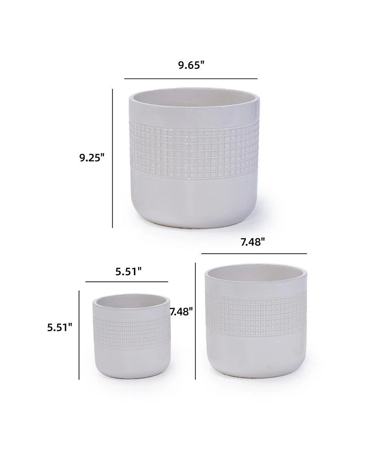 Yobtop Handmade Ceramic Planter Set of 3 - Graduated Sizes 5.51 to 9.65 Inch Flower Pots, Breathable Textured Clay, Indoor and Outdoor Use