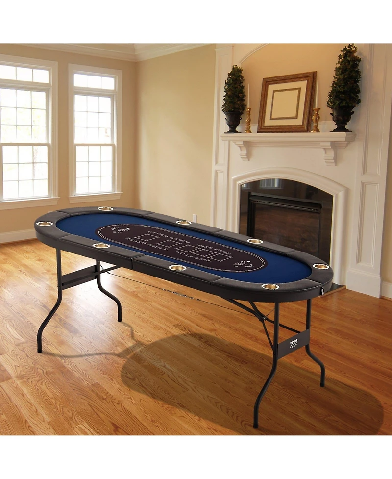 Slickblue Portable 8-Player Poker Table with Folding Design, Padded Rails and Cup Holders
