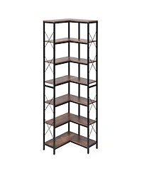 Slickblue L Shaped Corner Bookshelf with 7 Tier Storage Shelves, Tall Display Rack for Living Room