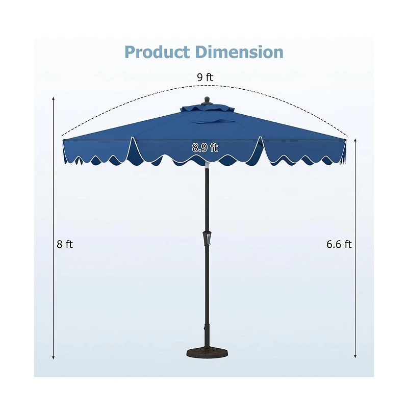 Gouun 9 feet Patio Umbrella with Push Button Tilt, Crank Handle and Ruffled Edge