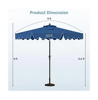 Gouun 9 feet Patio Umbrella with Push Button Tilt, Crank Handle and Ruffled Edge