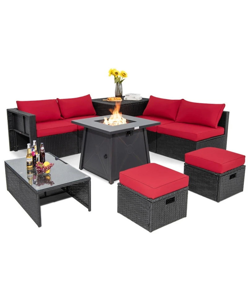 Gouun 9-Piece Weatherproof Outdoor Patio Conversation Set with 30 in 50,000 Btu Propane Fire Pit Table
