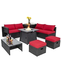 Gouun 9-Piece Weatherproof Outdoor Patio Conversation Set with 30 in 50,000 Btu Propane Fire Pit Table