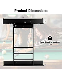 Gouun Wall-Mounted Solid Pine Billiards Cue Rack with Ball Storage