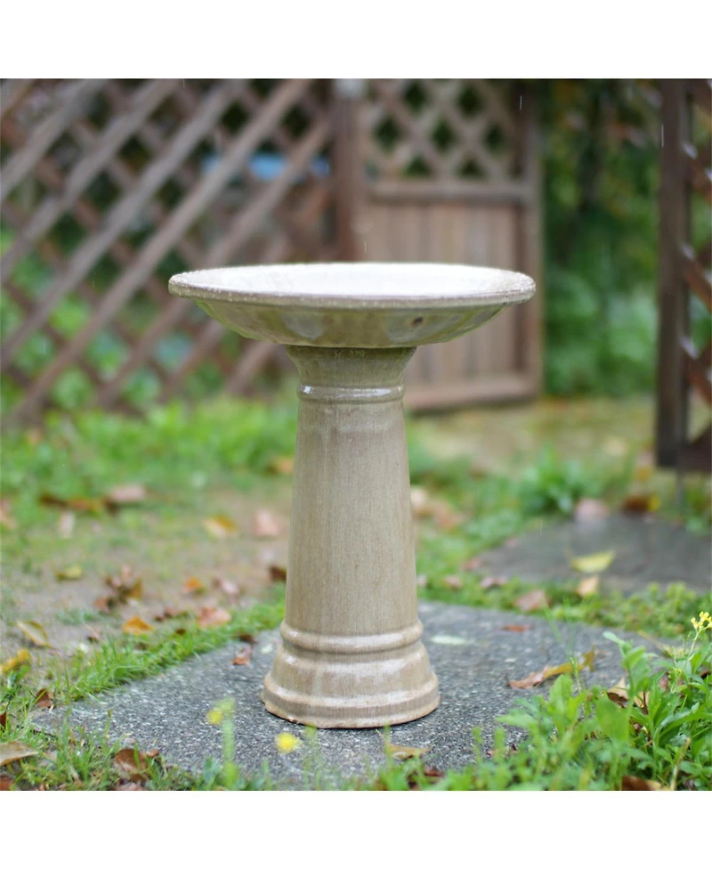 Yobtop Ceramic Bird Bath Outdoor - 12.4" Diameter Pedestal Birdbath, Backyard Patio Yard Wild Bird Water Feeder Decor