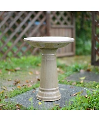 Yobtop Ceramic Bird Bath Outdoor - 12.4" Diameter Pedestal Birdbath, Backyard Patio Yard Wild Bird Water Feeder Decor
