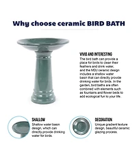 Yobtop Ceramic Bird Bath Outdoor - 12.4" Diameter Pedestal Birdbath, Backyard Patio Yard Wild Water Feeder Decor
