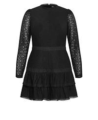City Chic Plus Gabriella Long-Sleeve Lace Tiered Mini Dress