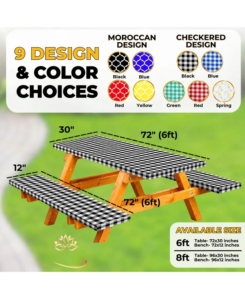 Piscifun Fitted Picnic Table And Bench Covers Waterproof Windproof Elastic Edges For Outdoor Camping
