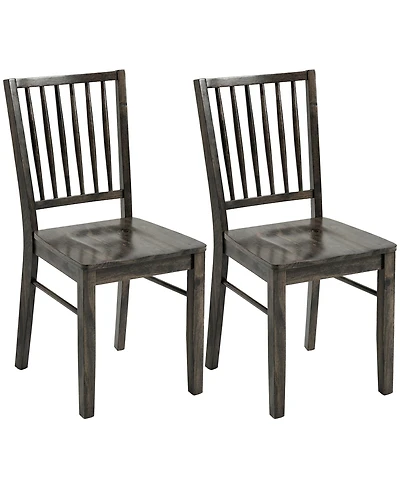 Homcom Set of 2 Farmhouse Dining Chairs with Solid Wood Legs