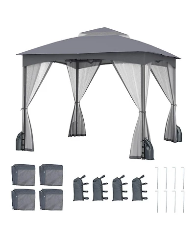 Sugift 10 X 10 Feet Heavy-Duty Patio Gazebo with Netting Walls and 4 Sandbags