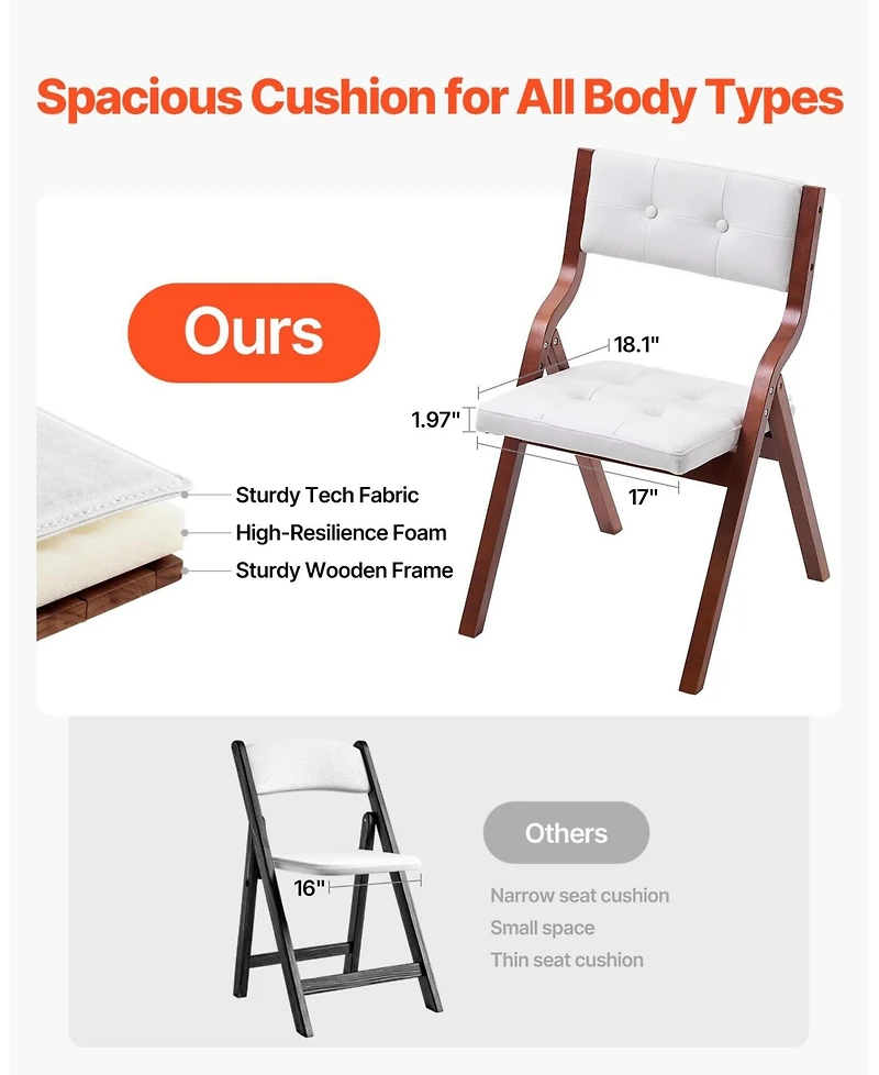Gouun Wooden Folding Chairs Set of 2 with Padded Cushion