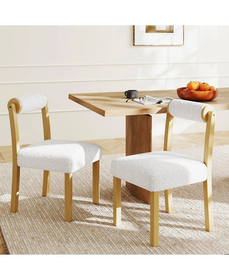 Gouun Wooden Dining Chairs Set of 2 with Cylinder Back and Sherpa Seat, 330 lb Each