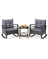 Gouun 3 Piece Outdoor Rocking Bistro Set with Pe Wicker Rocker Chairs and Acacia Wood Top Table