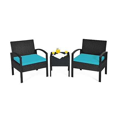 Boyel Living 3 Pieces Outdoor Rattan Patio Conversation Set with Seat Cushions