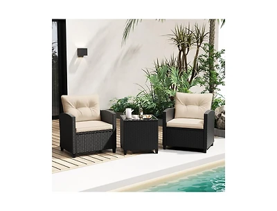 Boyel Living 3 Pieces Patio Furniture Set with Tempered Glass Coffee Table