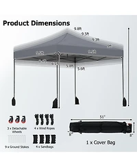 Gouun 9.5 x 9.5 ft Pop-Up Canopy Tent with Adjustable Heights and Wheeled Bag