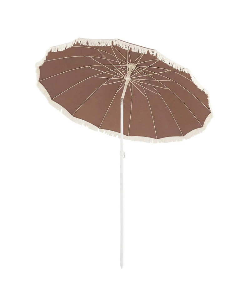 Gouun 7 feet Patio Umbrella with Fringe Boho Tassel Trim and Push-Button Tilt