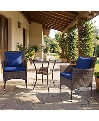 Gouun 3-Piece Rattan Bistro Chair Set with 2-Tier Tempered Glass Side Table