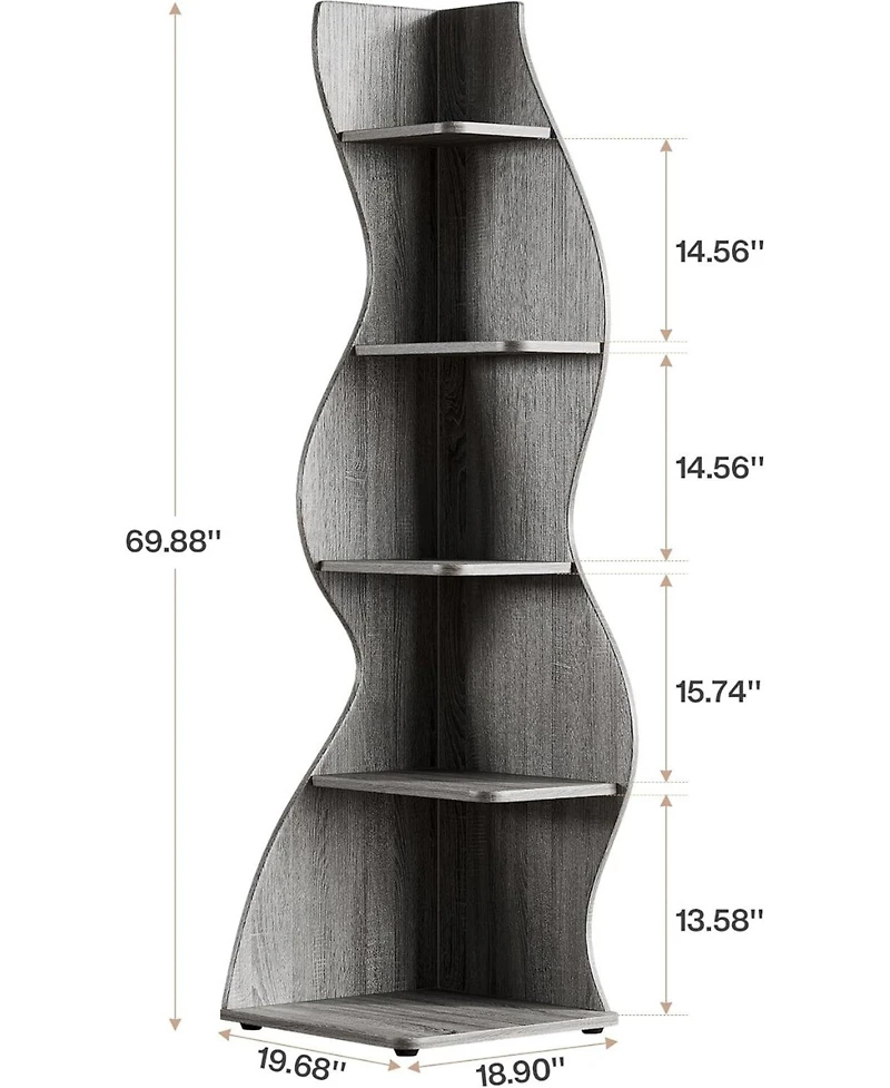 Tribesigns 5-Tier Wavy Corner Bookshelf with Curved Design