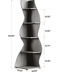 Tribesigns 5-Tier Wavy Corner Bookshelf with Curved Design