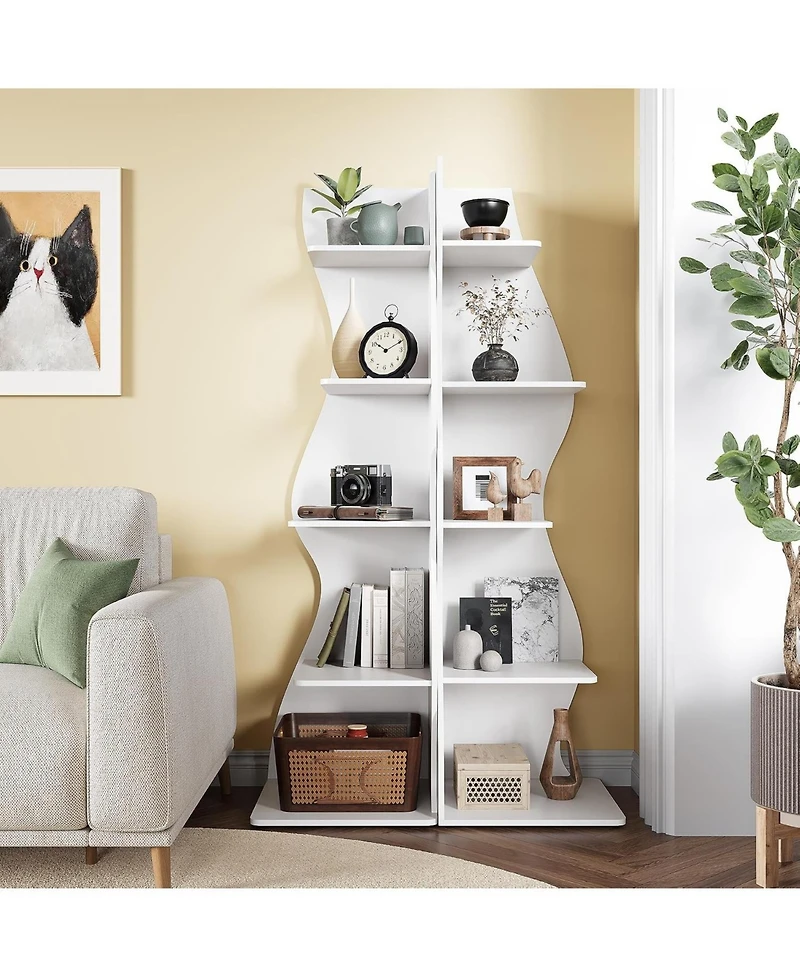 Tribesigns 5-Tier Wavy Corner Bookshelf with Curved Design