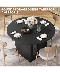 gaomon 47-inch Round Dining Table with Storage for 4-6, Farmhouse Wooden Circle and 2-Tier Shelf Room Kitchen